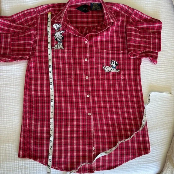 Disney 101 Dalmatians 100% Cotton Adorable Embroidered Red Flannel, Size M - Picture 8 of 9